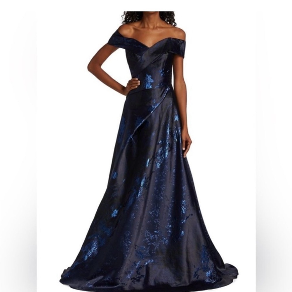 Rene Ruiz Midnight Blue Off-Shoulder Gown